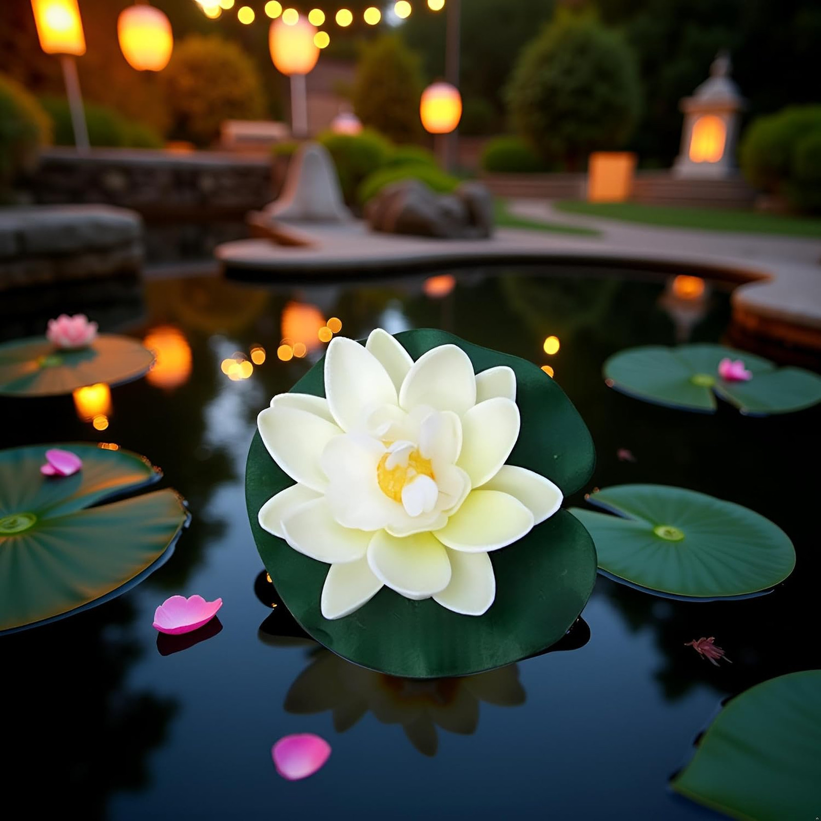 Artificial Foam Lotus Flowers with Water Lily Pads Set of 2 for Ponds Pools