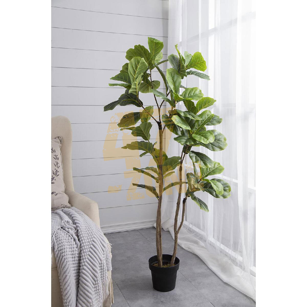 Faux Potted Fiddle Leaf Tree 3 Branch Green Artifical Garden Indoor Outdoor