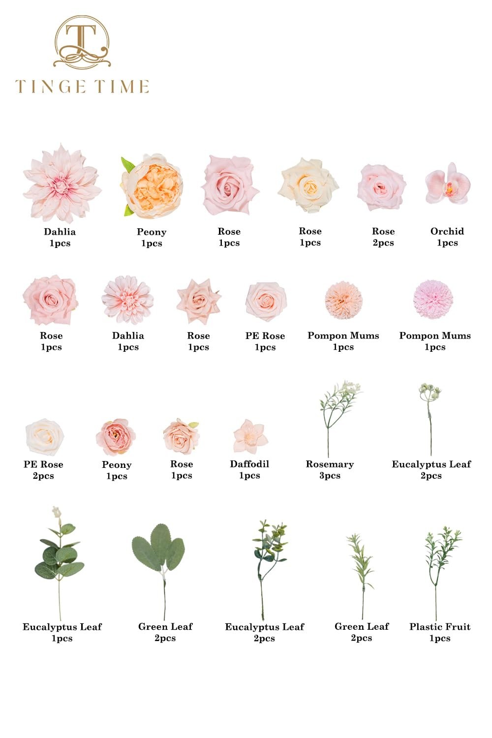 Blush Pink Artificial Rose & Peony Flowers Combo – Foam Floral Stems for DIY Wed