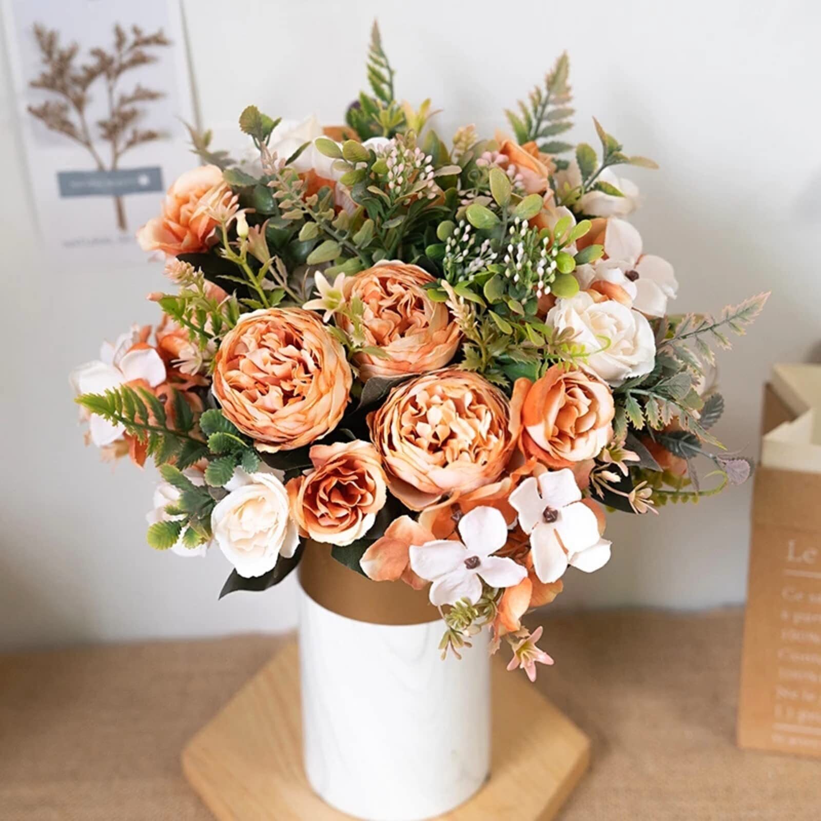 Artificial Flowers 2pcs Fall Fake Peonies Silk Hydrangea Flower Fall Rose Flower