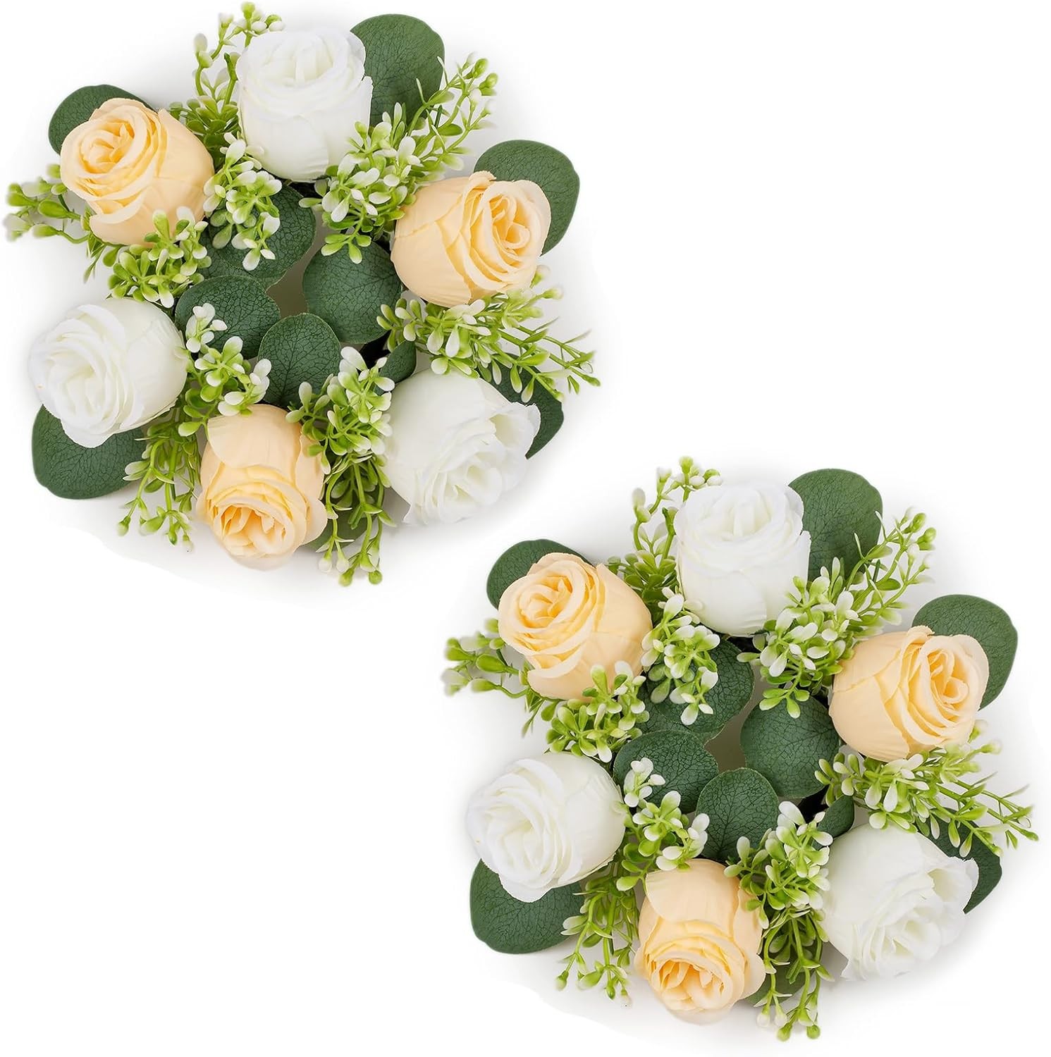 Flower Candle Rings Centerpieces 13.4 Inch Champagne & White Artificial Rose