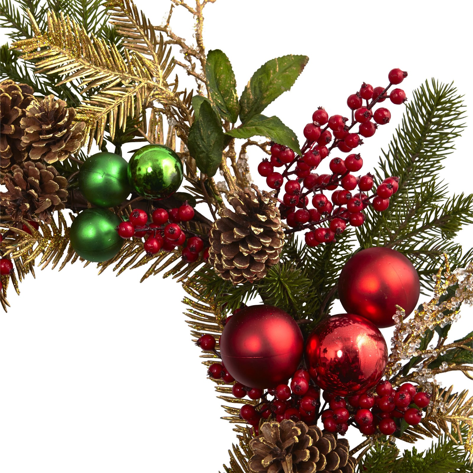 Nearly Natural 24″ Ornament Pine & Pinecone Wreath in Multi-Color