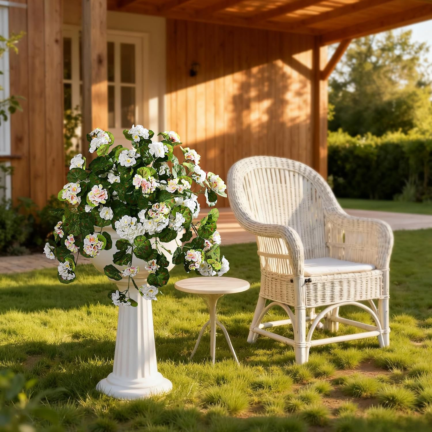 2 Pcs Artificial White Geranium Flowers for Outdoor Decor and Arrangements