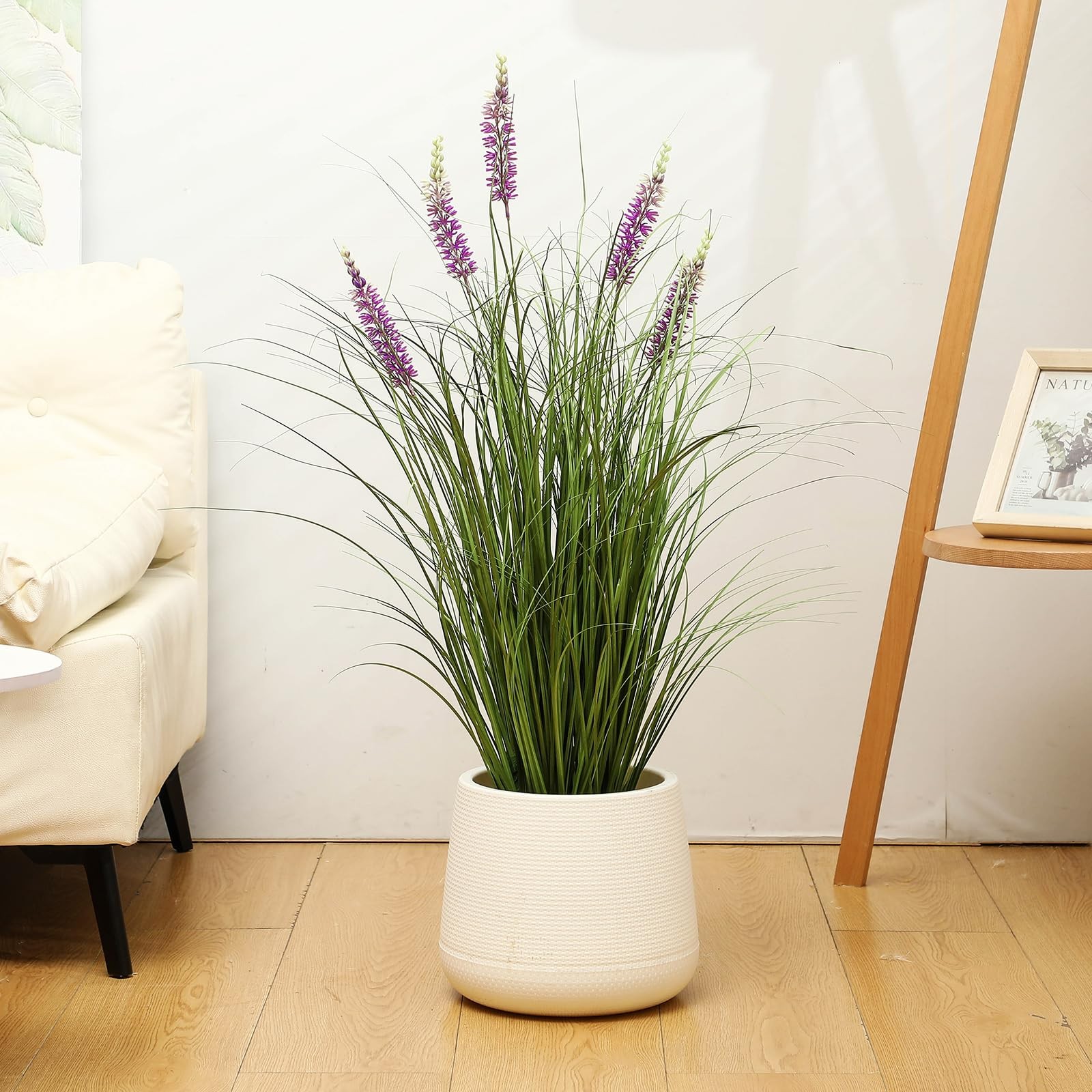 Jexine 2 Pieces Faux Plants Outdoor 3 ft Tall Artificial Lavender Plant Potted