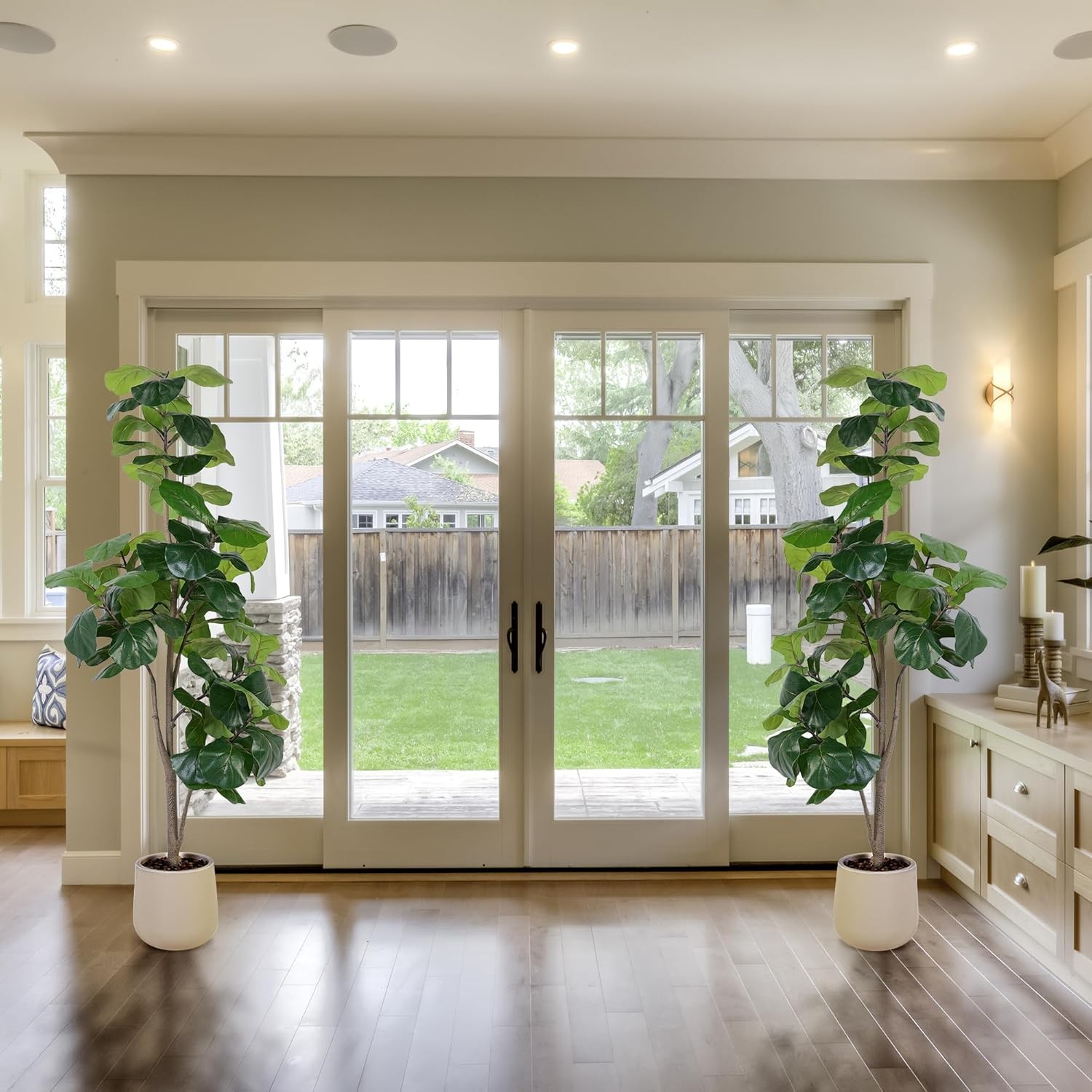 Artificial Fiddle Leaf Tree 6ft Faux Plant Fake Ficus Lyrata Trees W/ White