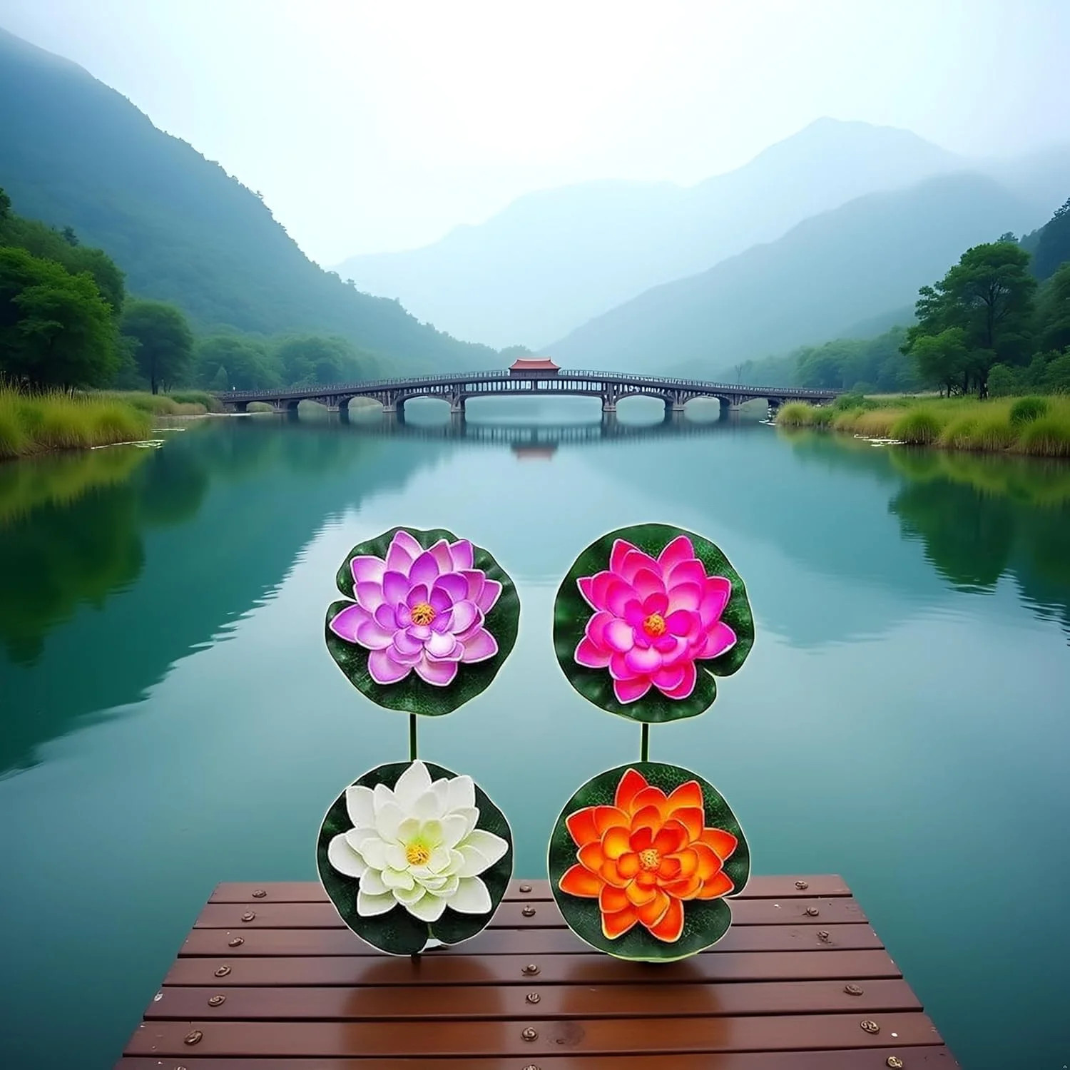 4 Pcs Artificial Water Lily Foam Lotus Flower Pond Decor for Pond Patio Garden P