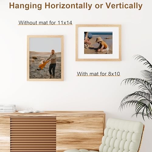 Picture Frame, Solid Wood Frame with Plexiglass, Includes 8×10 11×14 Natural