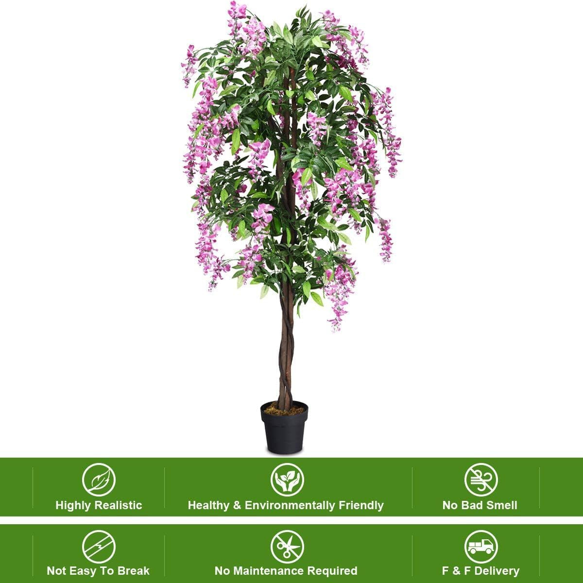 6FT Ficus & Wisteria Artificial Trees – 2 Pack Faux Plants for Home Decor