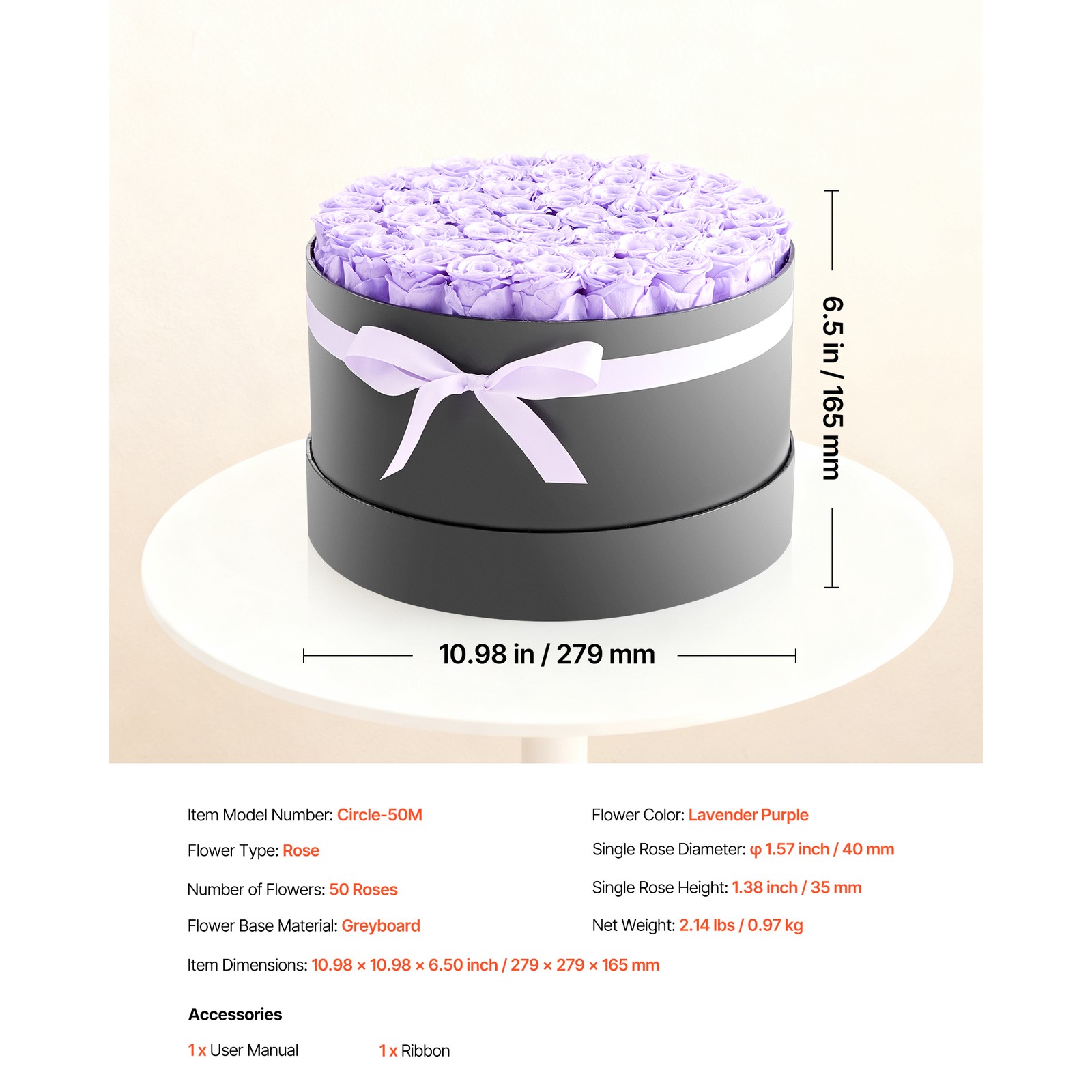 Uimoso 50 Preserved Roses in Round Box – Eternal Lavender Purple Flowers