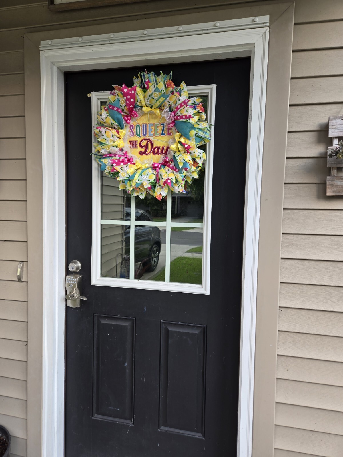 WREATH SQUEEZE THE DAY Spring SUMMER Fall Front Door Wall Decor BIG bright every