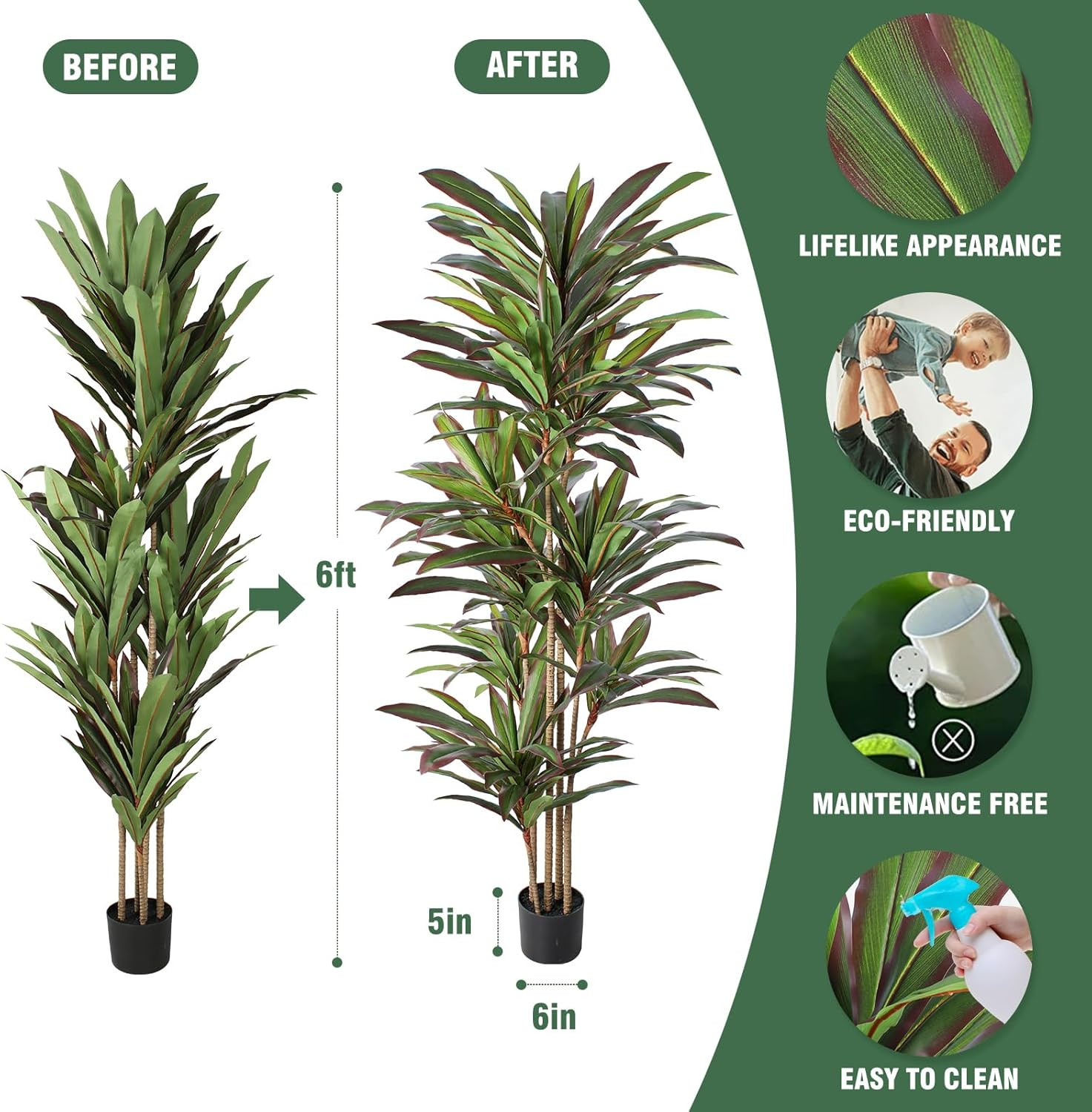 6Ft Dracaena Red Yucca Artificial Plant – Realistic Faux Tree for Home Decor