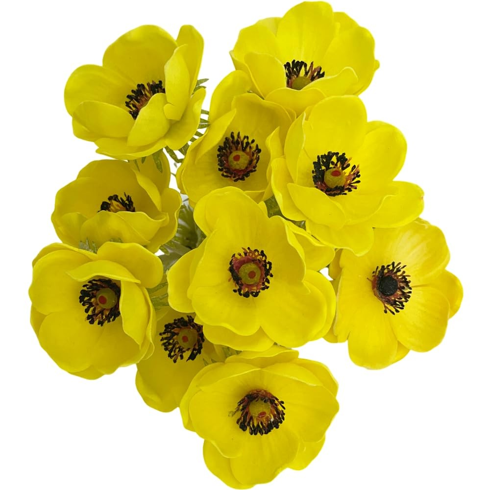 5Pcs Artifical Real Touch PU Anemone Flower Bouquet Room Home Decor (Yellow)