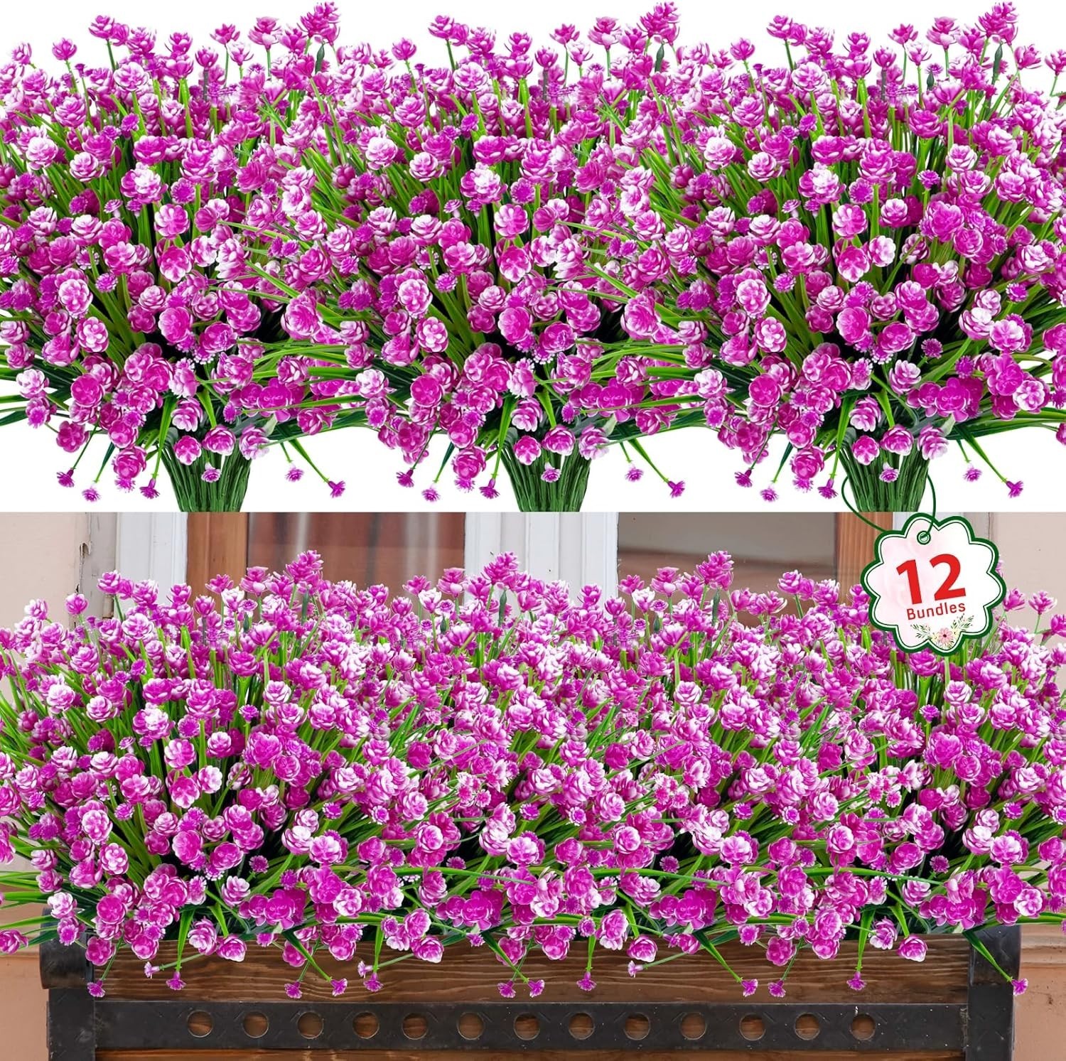 12 UV Resistant Fuchsia Artificial Flowers for Vibrant Indoor/Outdoor Décor