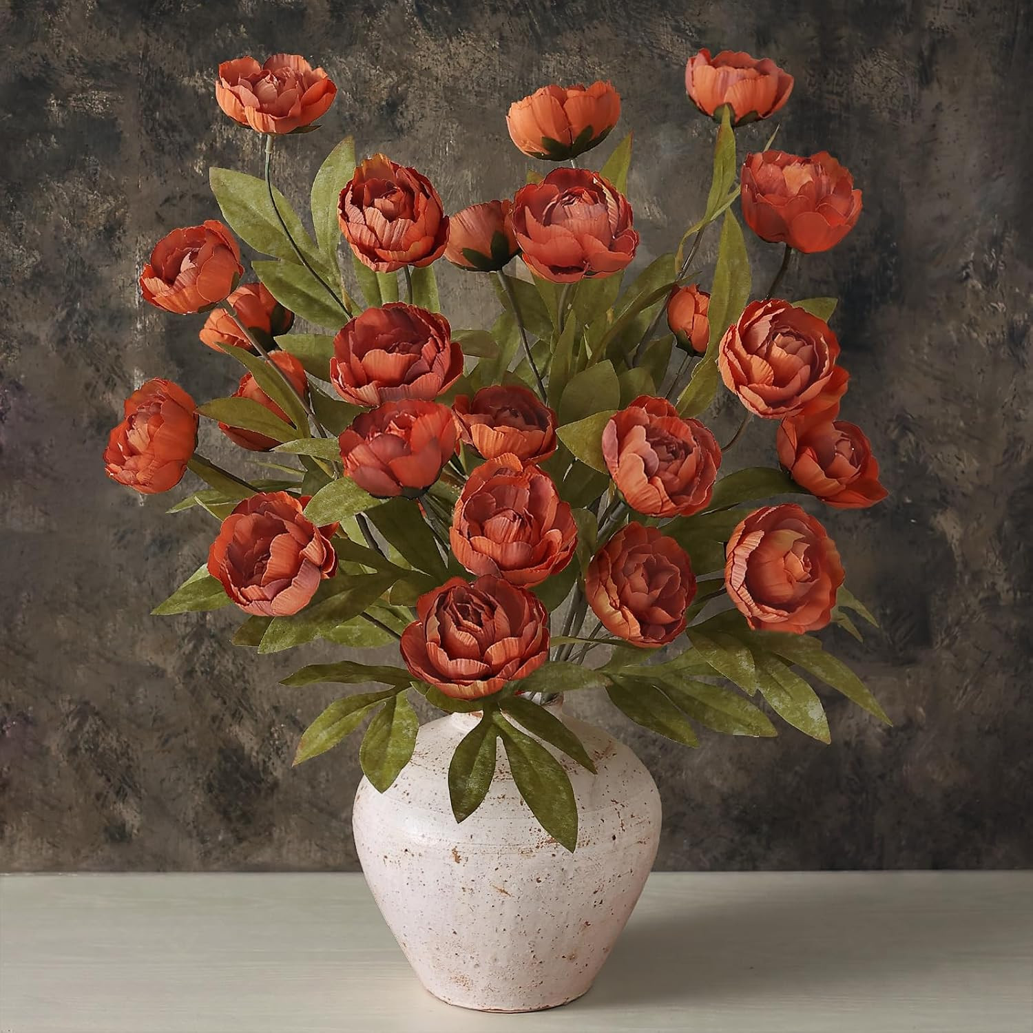 6 Pcs Faux Silk Peony Artificial Flowers for Vase -27″, Bulk Fake Peonies Branch