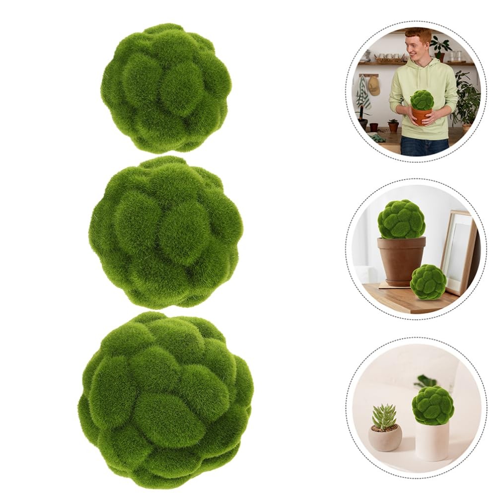 Artificial Topiary Balls 3 Sizes Set 2.3In 4.7In 5.9In Faux Green Moss Orbs D…