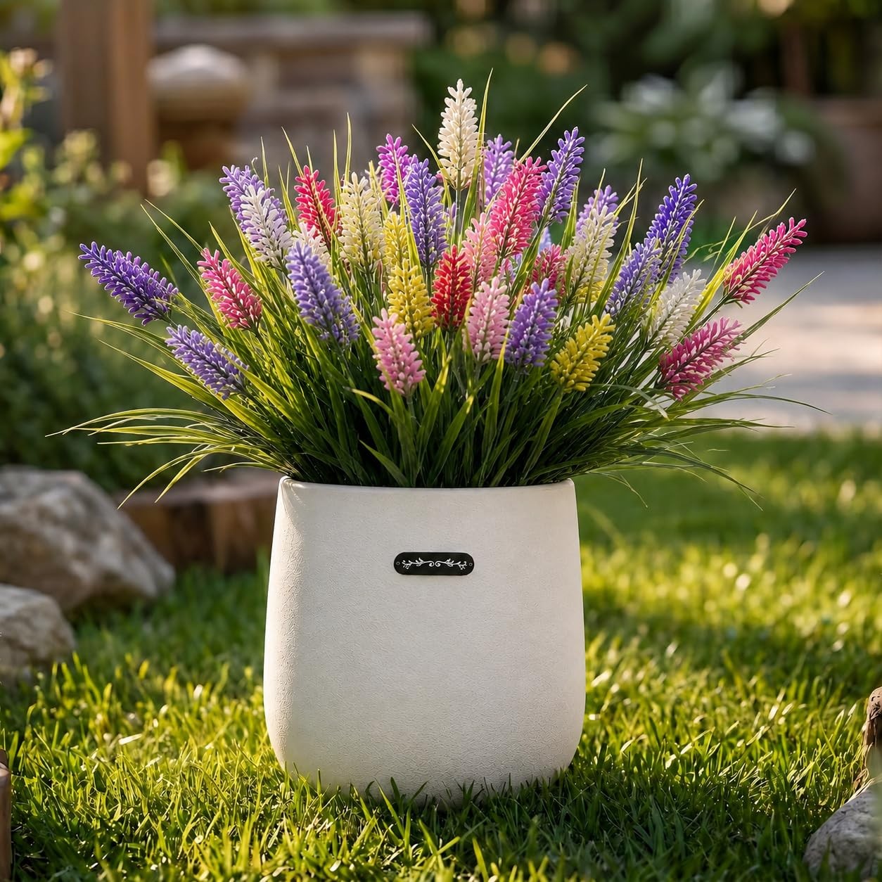 New Best Artificial Monkey Grass with Flowers – Faux Outdoor Plants, 6 Colors UV