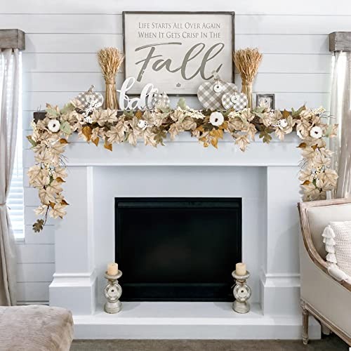 Fall Decor – Fall Garland – 6Ft Autumn Maples Leaf Pumpkin Berry Garland –