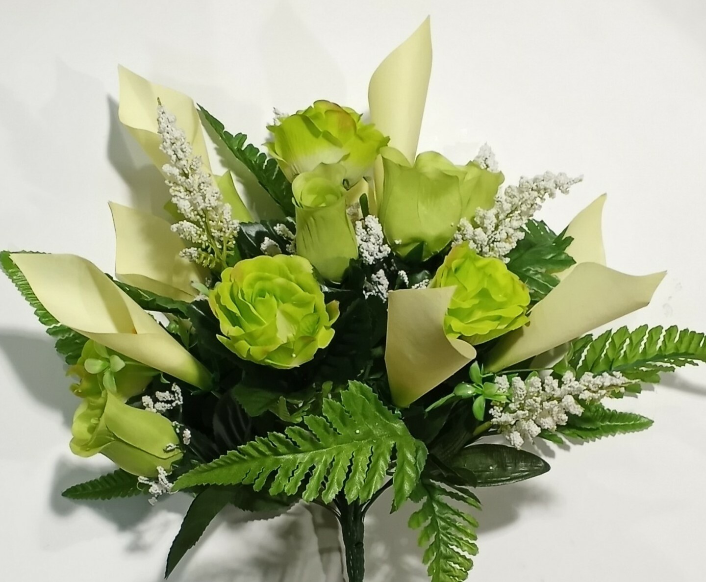 Seafoam Green Rose & Calla Lily Silk Flower 17″ Bush Home Craft In/Outdoor Decor