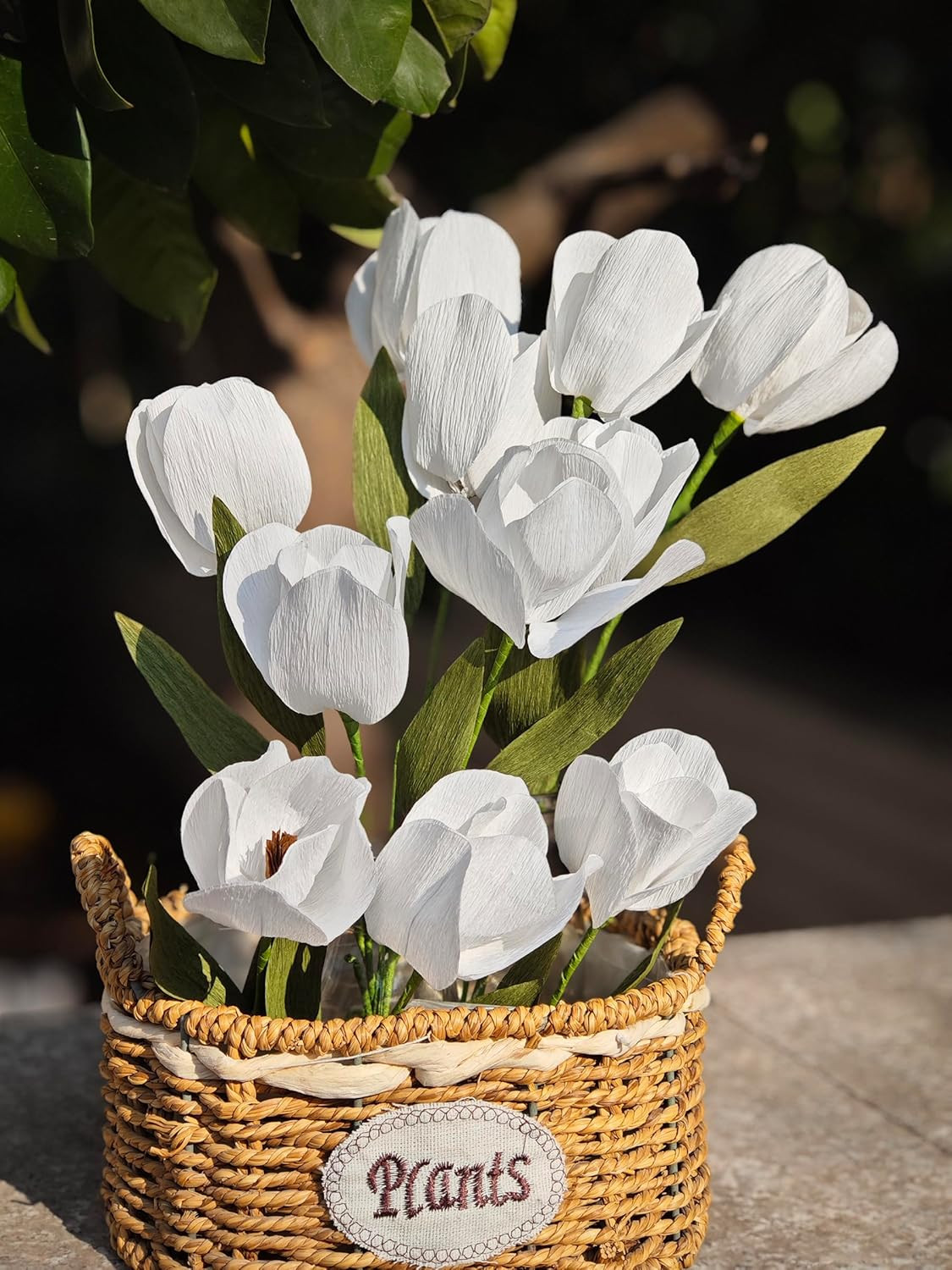 White Tulip Bouquet DIY Crepe Paper Flower for Home Decor, Wedding Centerpieces