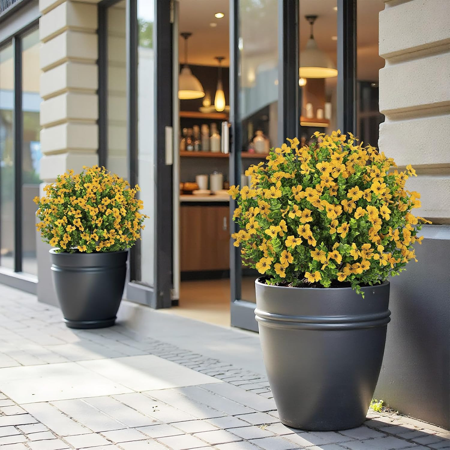 24″ UV Resistant Faux Yellow Daisy Mums – Set of 2 Potted Outdoor Plants