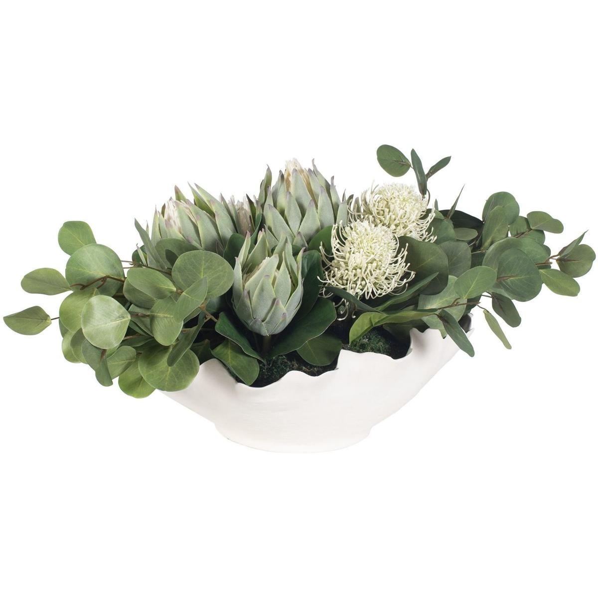 Uttermost 60256 Protea Blooms Off-White and Green Bowl Centerpiece