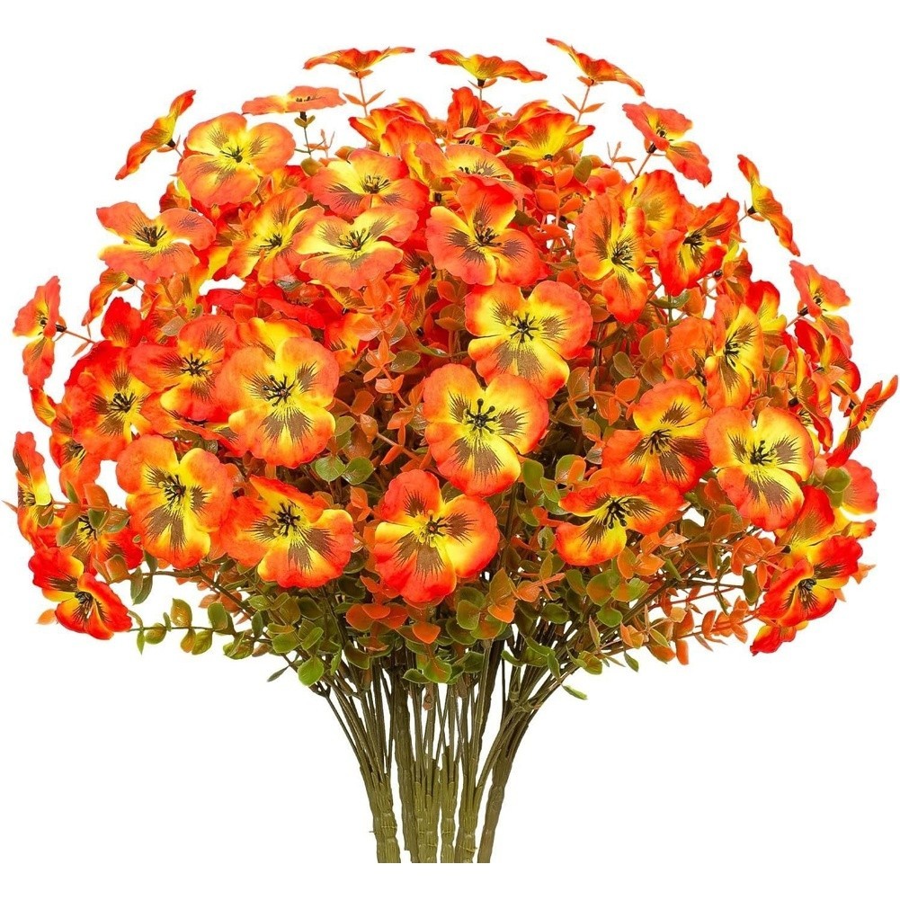 Autumn Red Plastic Pansy Flower 36cm Silk Artificial for Outdoor Home Backdrop