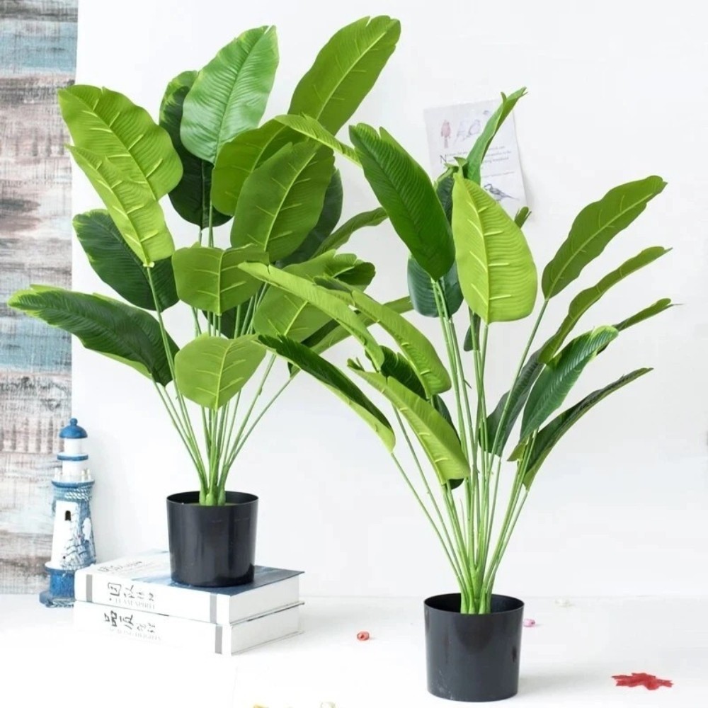1 pc Green Leaves Potted Artificial Plant Large Banana Tree plastic fake Décor