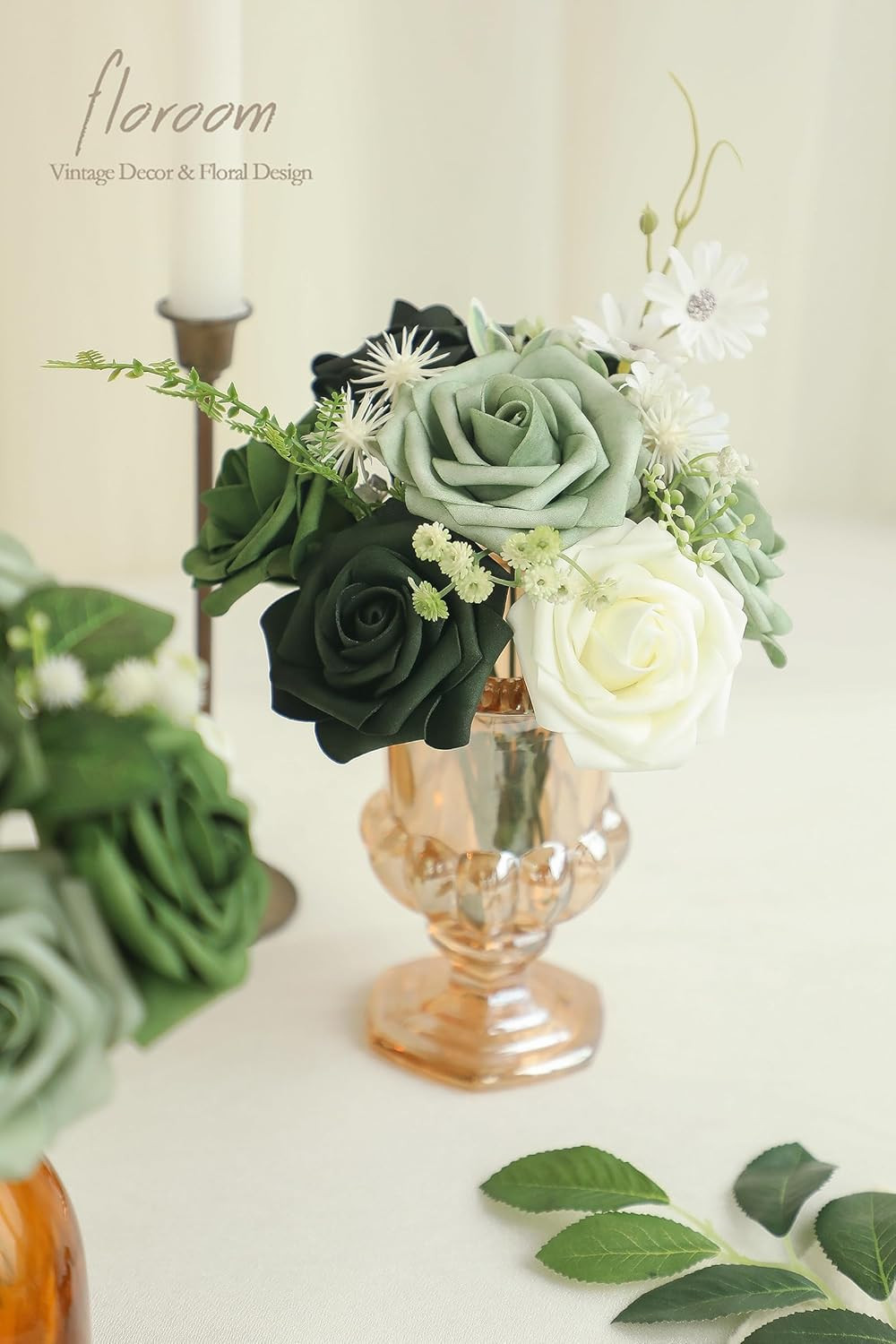 Artificial Flowers 25Pcs Real Looking Forest Green Ombre Colors Foam Fake Roses