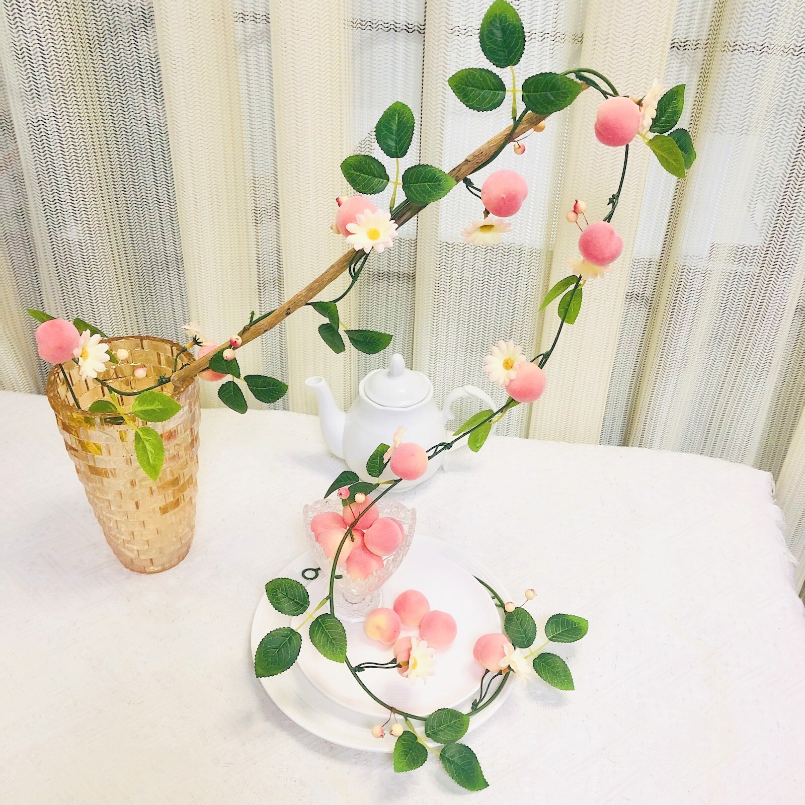 Artificial Peach Flowers Plant Vine Garland for Wedding Birthday Home Decor