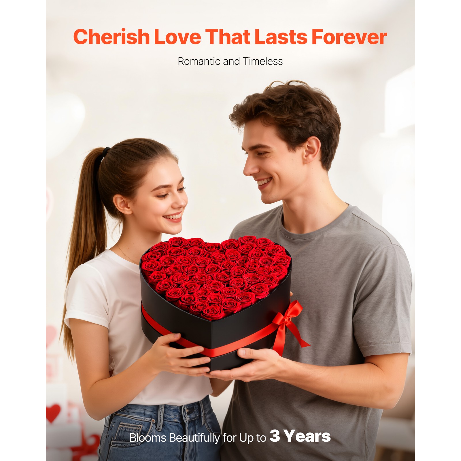 Uimoso Heart-Shaped Box with 50 Preserved Roses – Eternal Red Bouquet