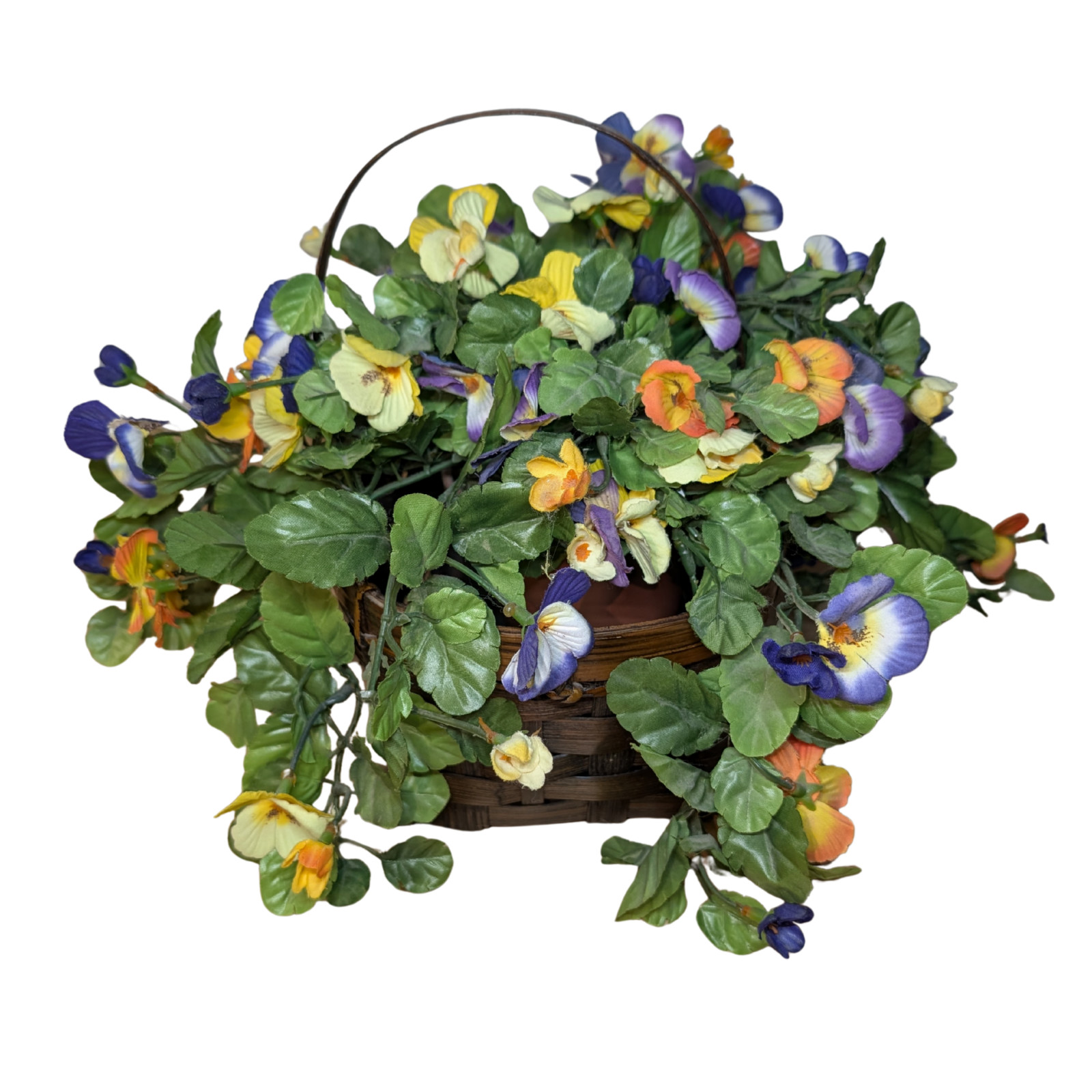 Vintage Cottage Woven Wood Basket with Silk Flowers & Bird Decor