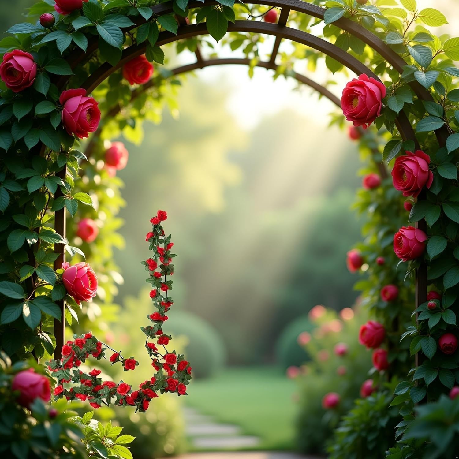 Red Artificial Peony Flower Garland, Silk Hanging Vine, 72 Inches, for Weddin…