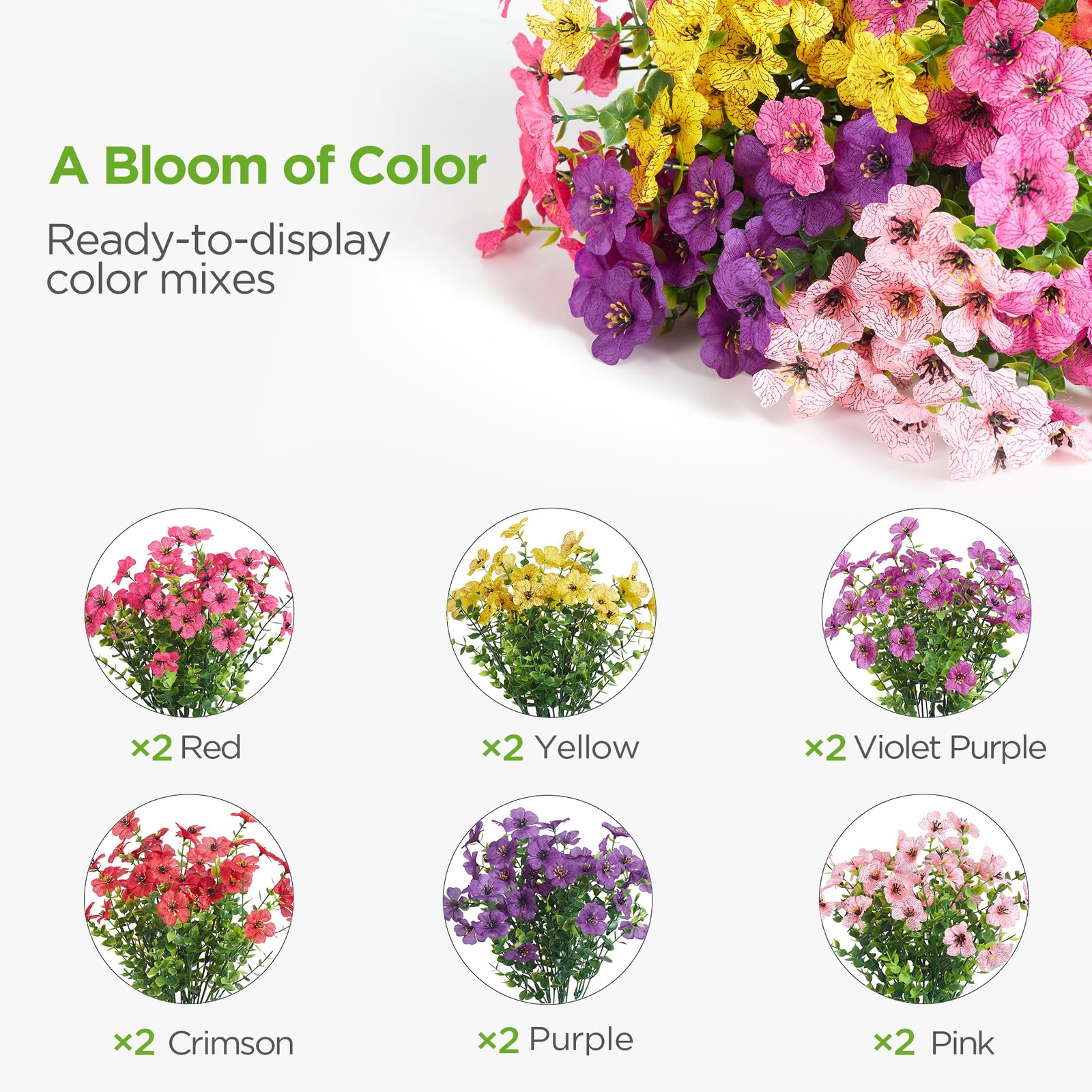 Artificial Flowers for Outdoors, 12 Bundles UV Resistant Fake Silk Flowers fo…