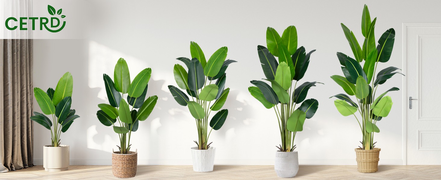 Artificial Bird of Paradise Plant 5.2Ft Fake Tropical Palm Tree with 10Trunks