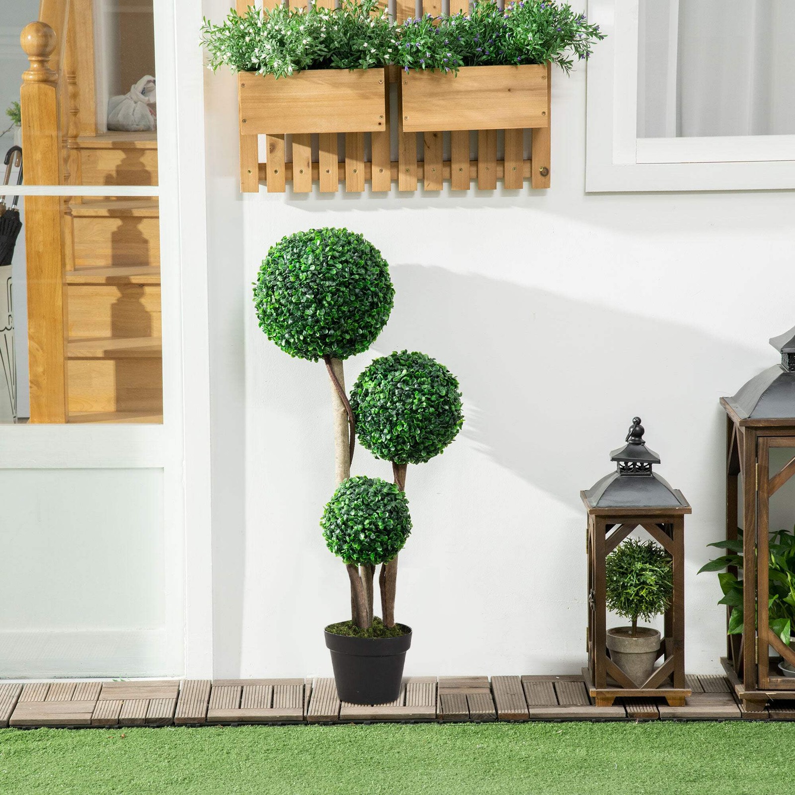 3 Ball Boxwood Topiary Artificial Plant Tree in Pot Indoor Outdoor Home Office D