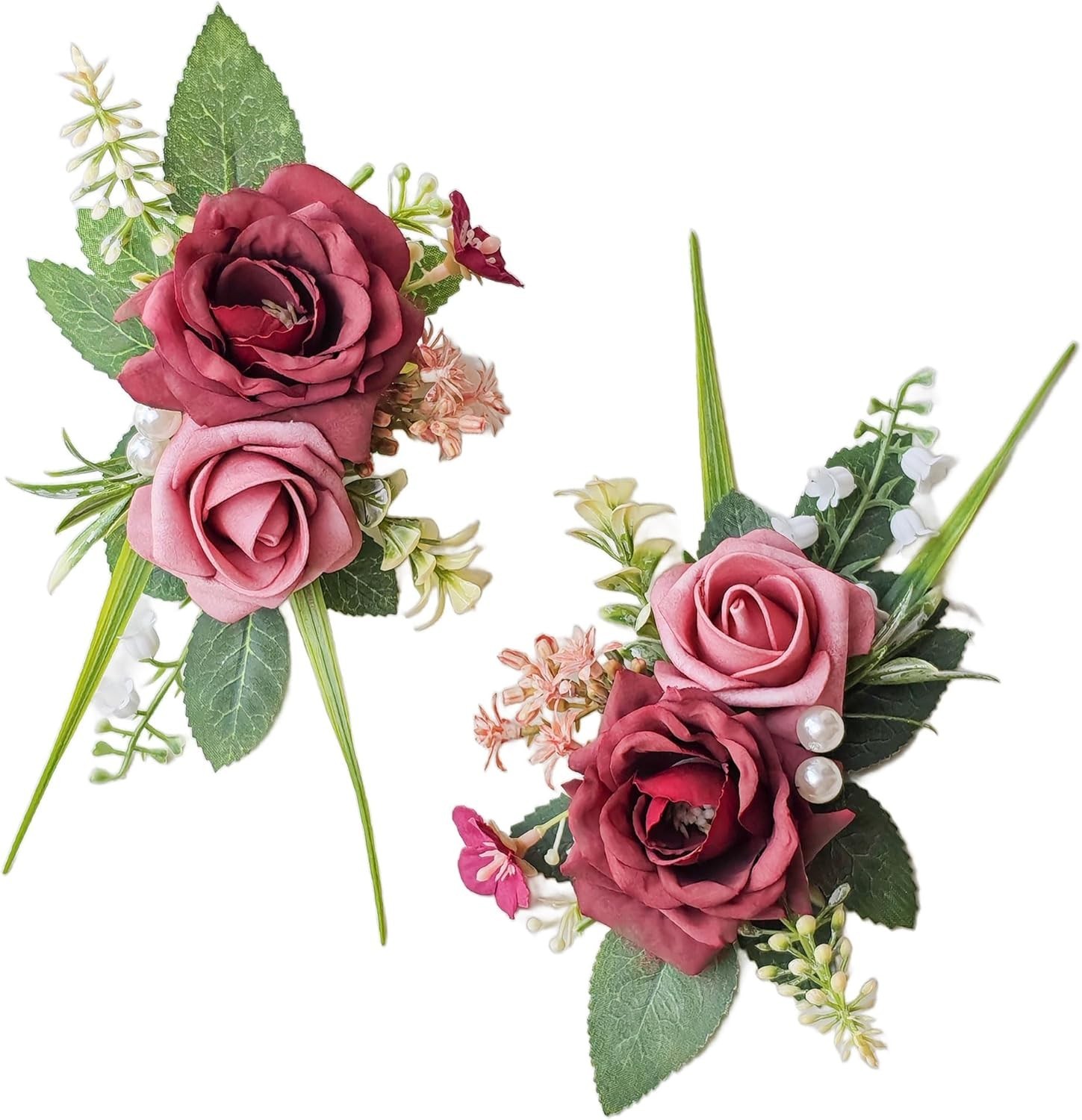 2 PCS Boutonniere For Men Suit Decor Flowers Groom Wedding Prom Burgundy Rose