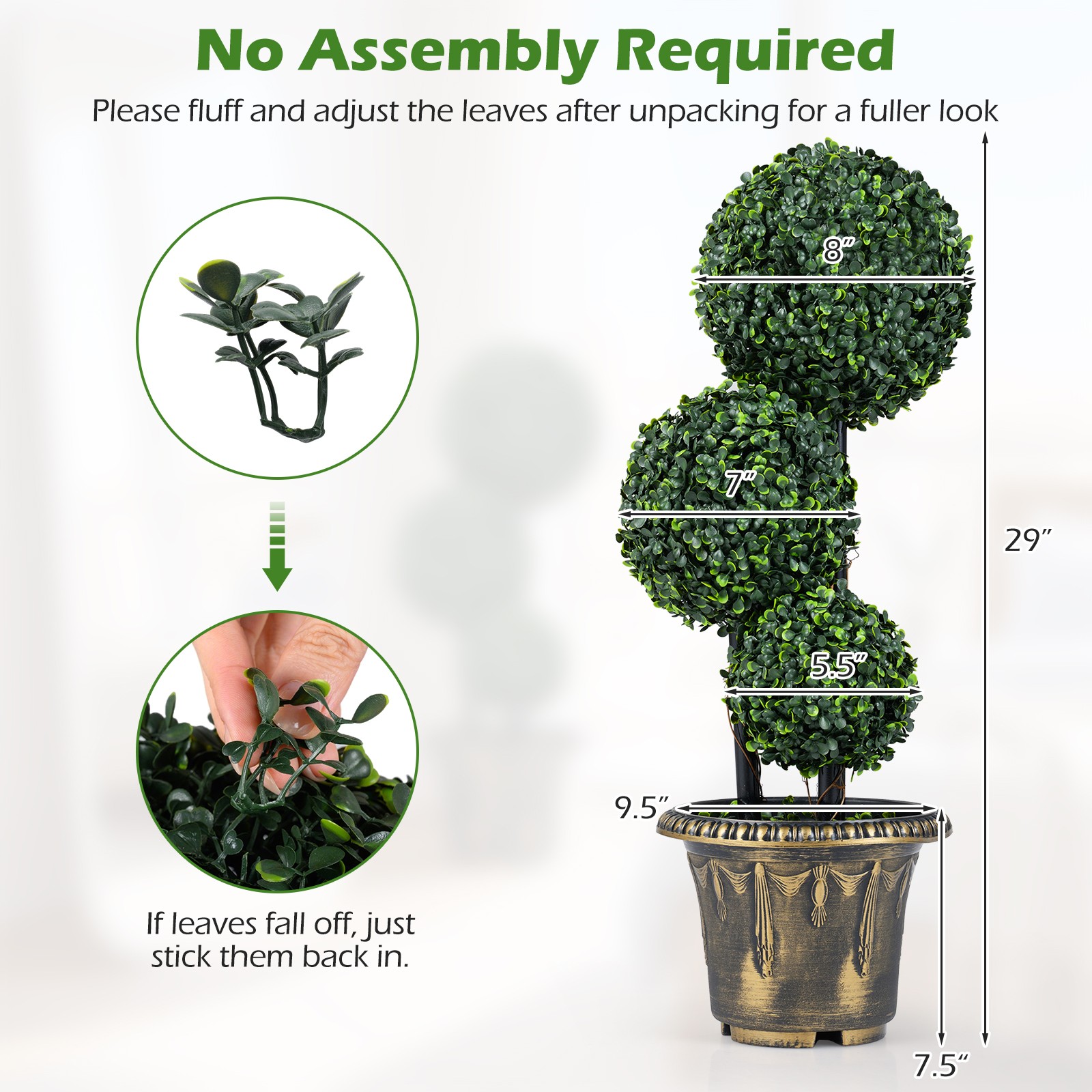 2PCS 2.5 FT Artificial Boxwood Topiary Tree, Sun-Protective Triple Ball Shrubs