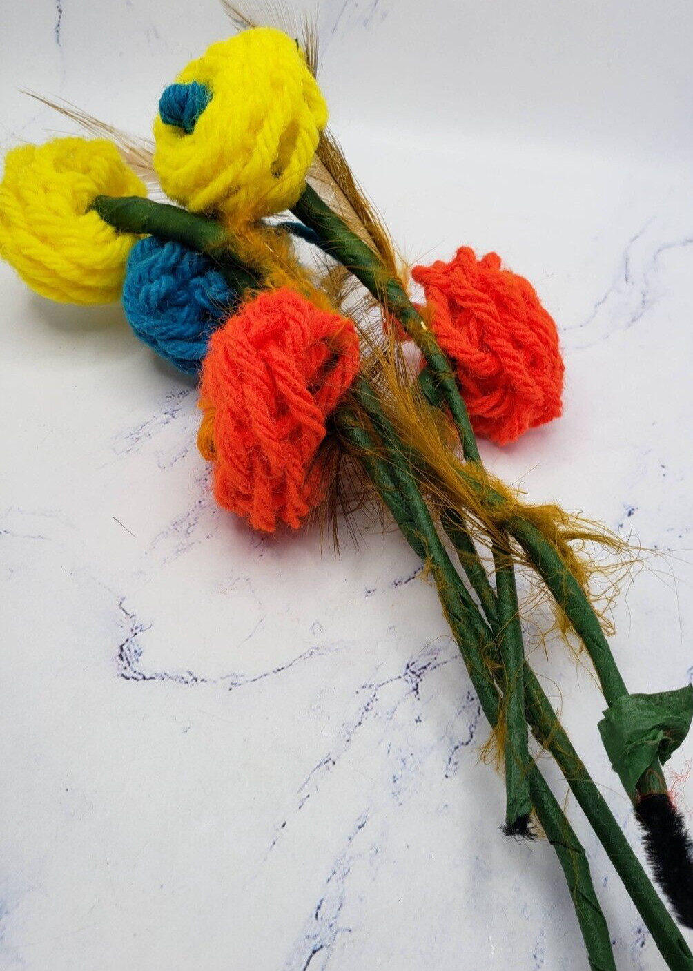Vintage Handmade Crochet Yarn Flowers Bouquet