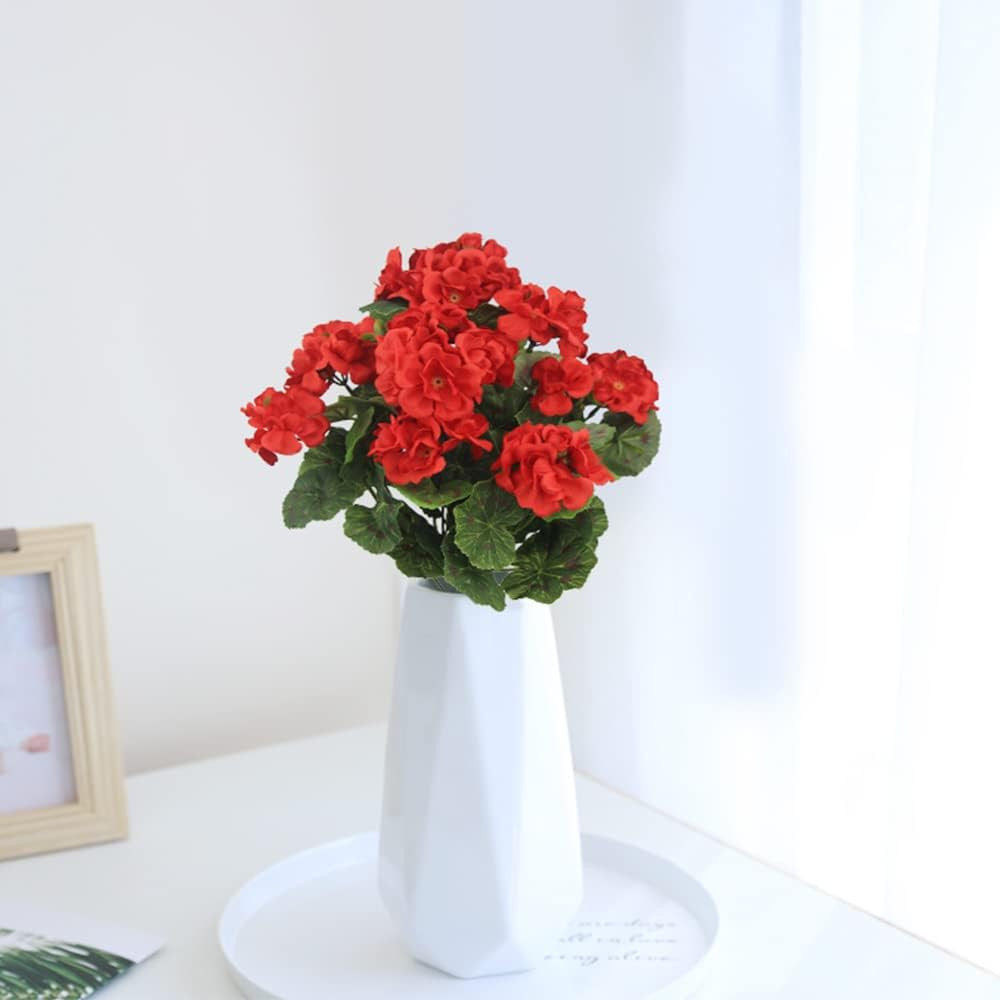 2 Pcs Artificial Red Geranium Bush Faux Flowers Geraniums Silk Flowers Outdoor P