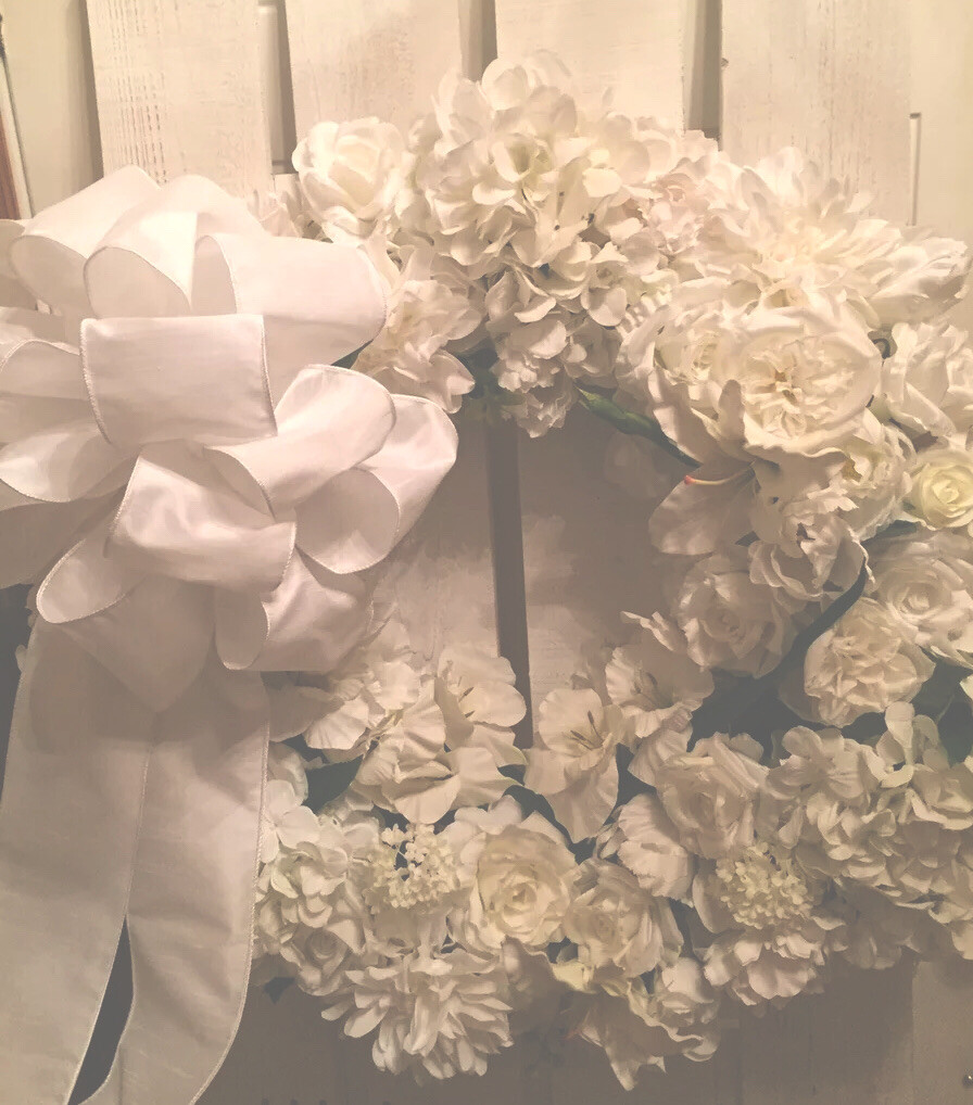 Modern 24” Pure White Wreath, Wedding, Bridal, Peaceful, And Keepsake