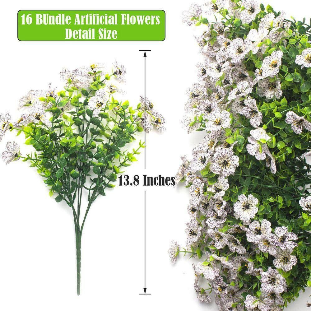 13.8 In. White Artificial Fake Flowers, 16 Bundles Faux Silk Colorful Daisy Plan