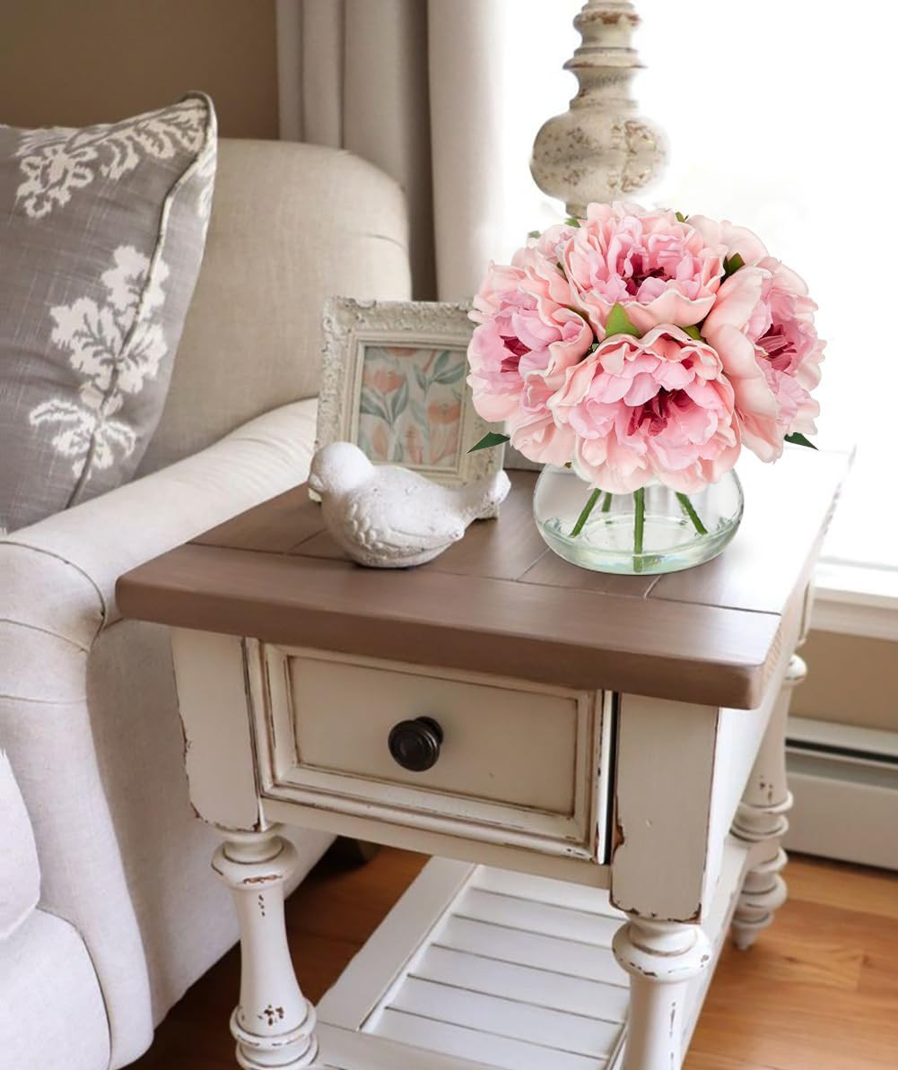 Light Pink Peonies Artificial Flowers with Vase Faux Flowers Peony Fake Flowers