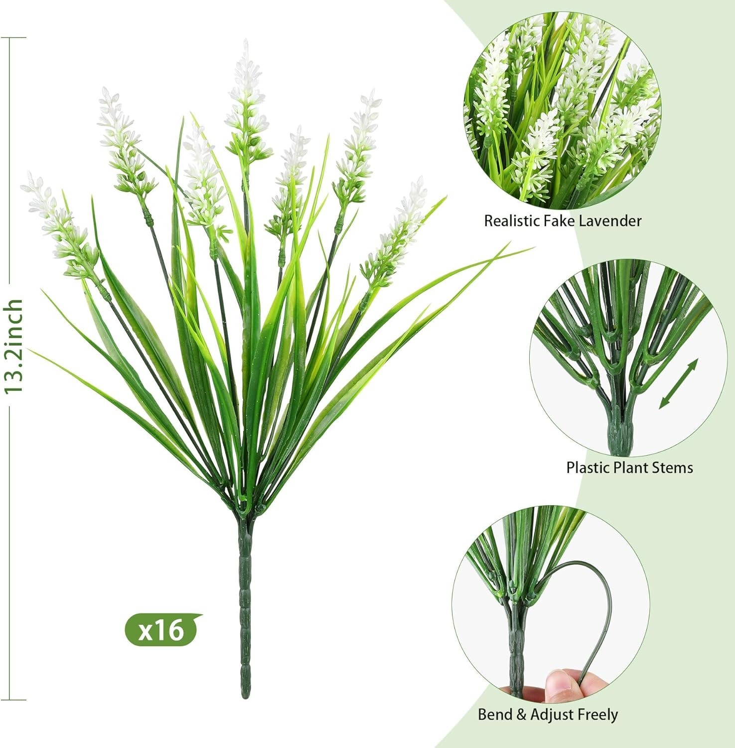 16-Pack UV Resistant Realistic Lavender & Monkey Grass for Elegant Outdoor Decor