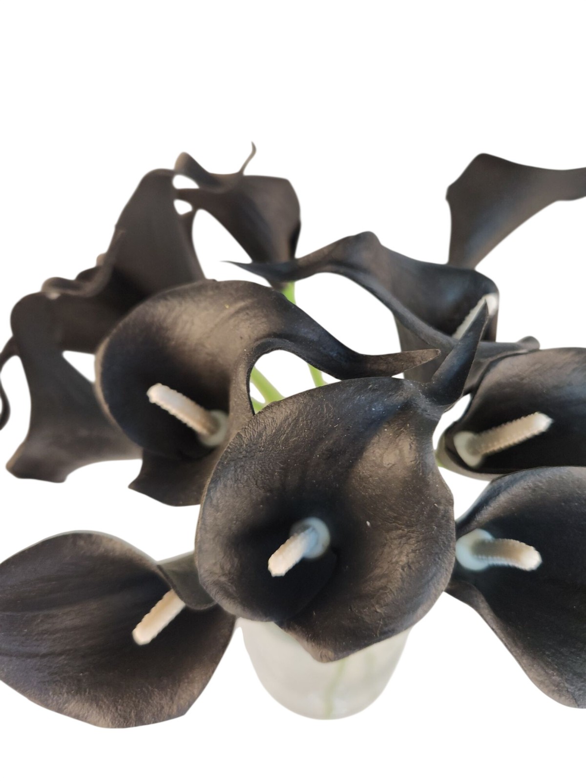 Black Calla Lily Faux Flowers Set of 5 Artificial Stems Gothic Modern Home Decor