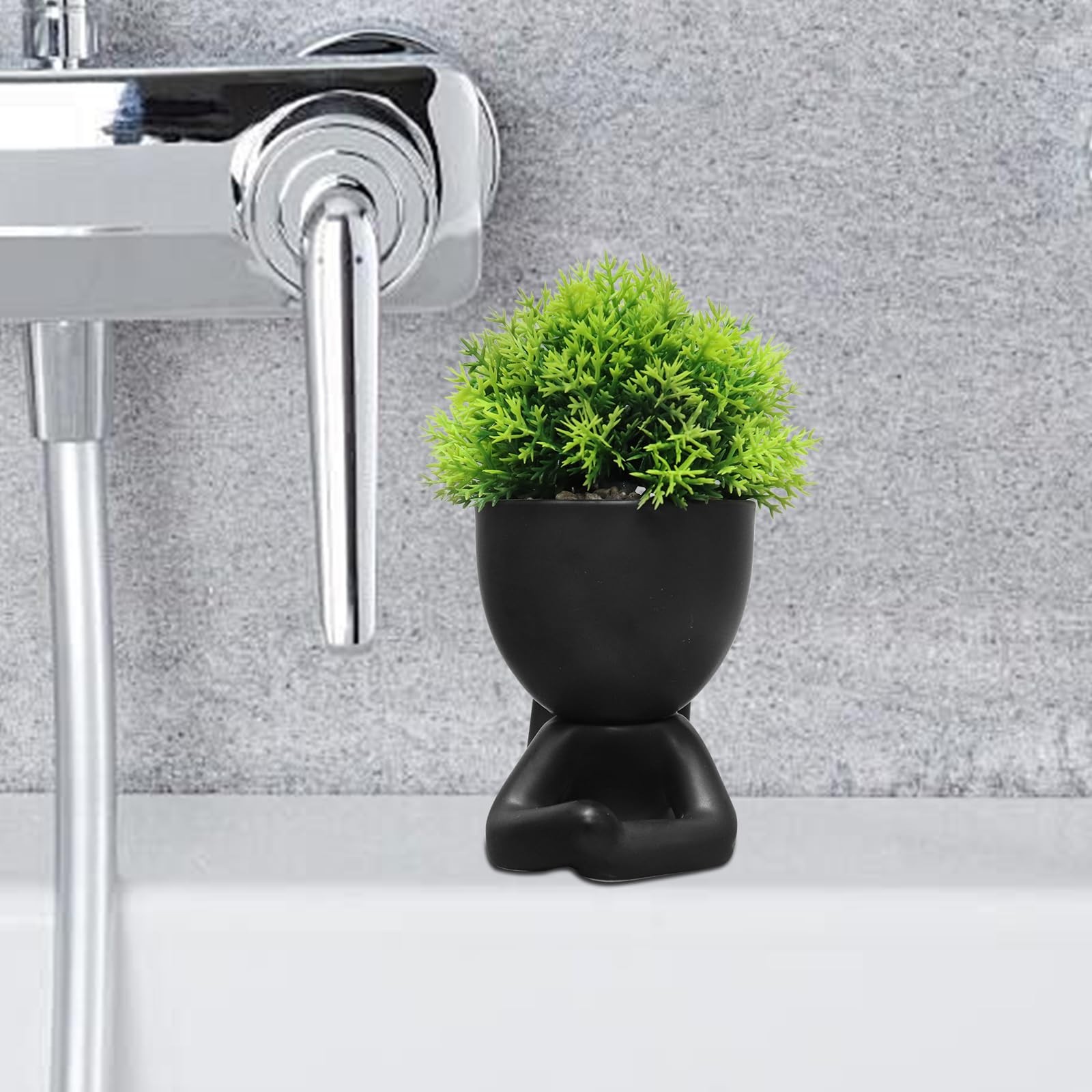 Cute Human Shape Artificial Plants Pot Head Humanoid Desk Cubicle Decor Set