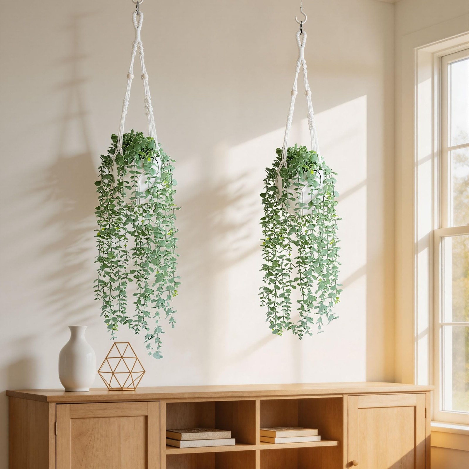 2 Packs Fake Hanging Plants with Pots, Artificial Eucalyptus Hanging Plants w…