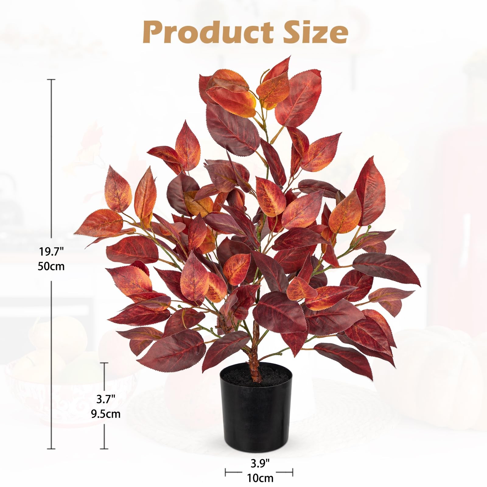 19.7 Inch Fake Fall Autumn Elm Leaf Tree Black Pot Artificial Faux Plant Decor