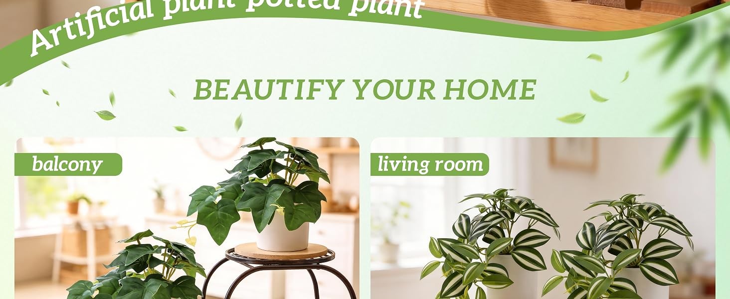 2Pcs Small Fake Plants, Artificial Mini Faux Potted Plant with White Pot,