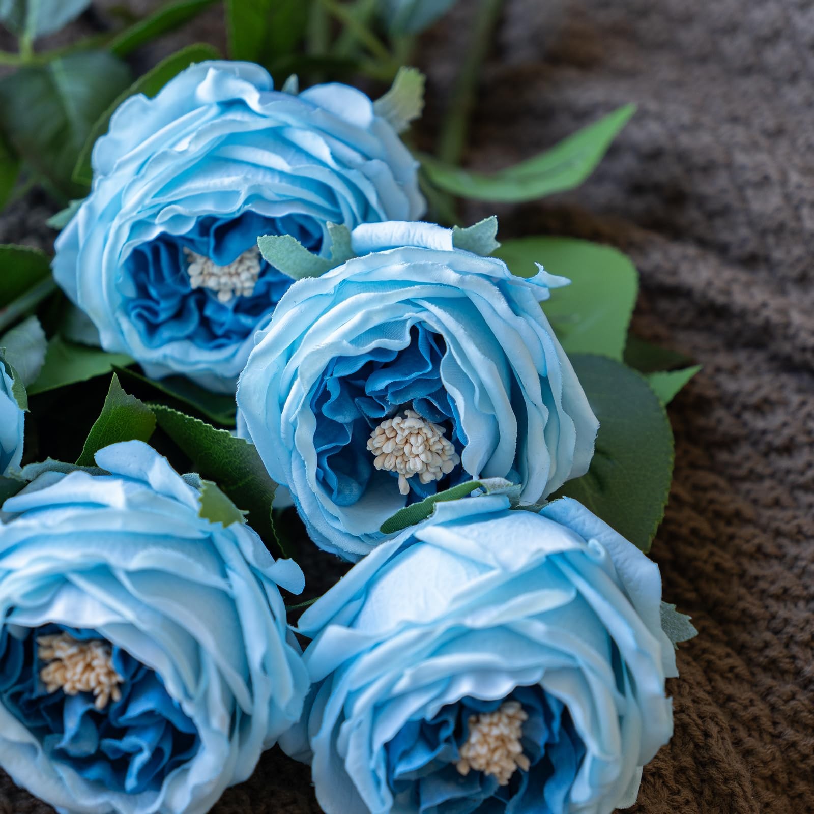 4-PCS Deep Blue Artificial Austin Rose Peony Real Touch Latex Flowers