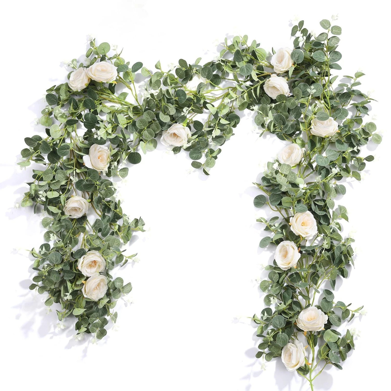2Pcs 13FT Artificial Eucalyptus Flower Garland 2 Pcs, White 2 Pcs